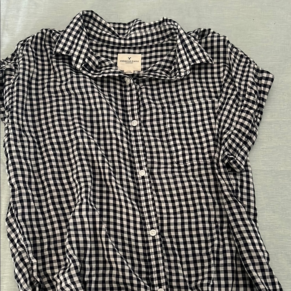 American Eagle Outfitters Navy and White Checkered Shirt